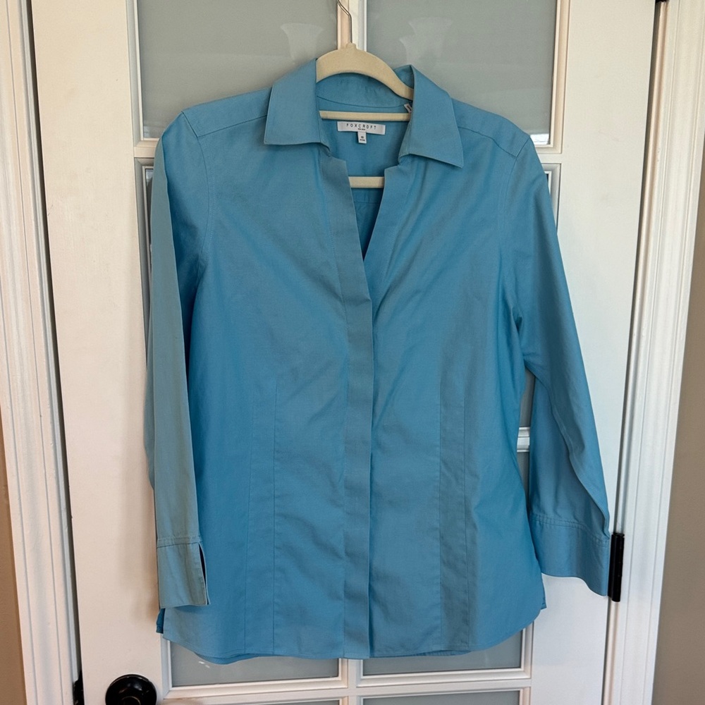 Foxcroft No Iron Sky Blue Fitted Shirt